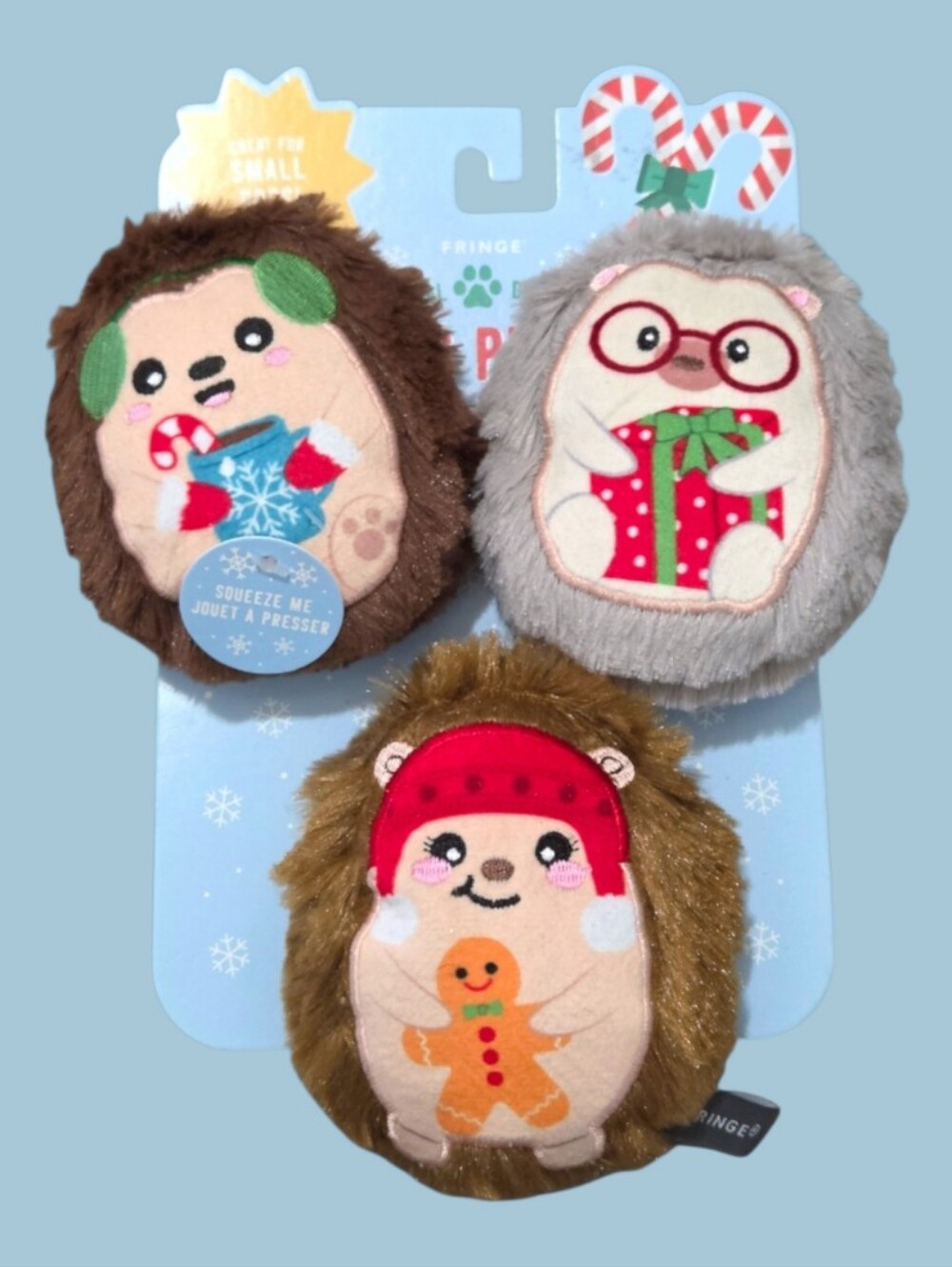 Fringe Studio Small Hedgehog Christmas Plush Squeaky Dog Toys Set